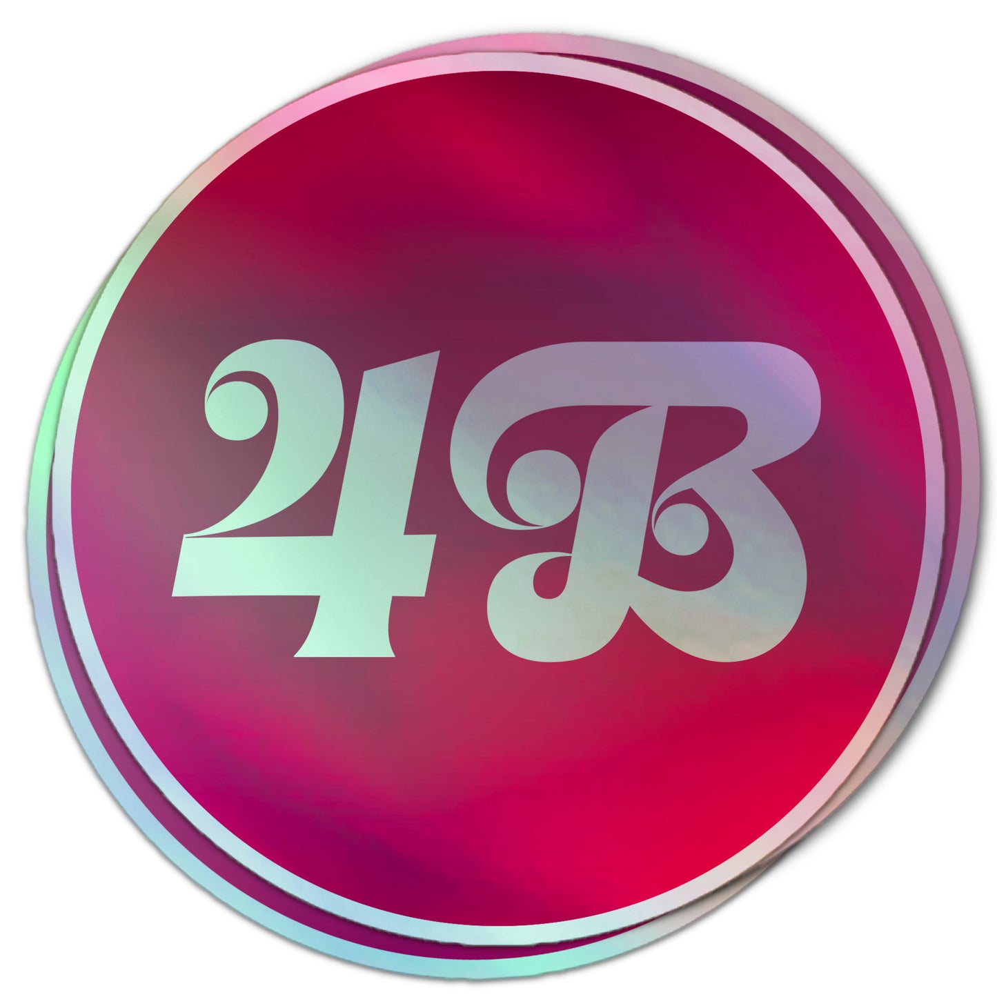 Feminist holographic sticker with “4B” centered on a round pink gradient background, symbolizing women’s rights movement.
