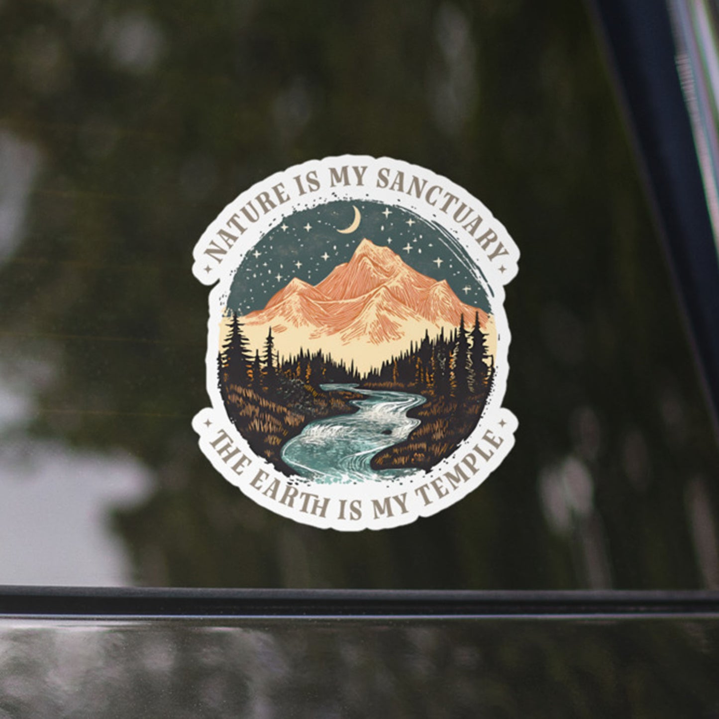 Close up view of the "Nature Is My Sanctuary" Environmental & Earth Day Sticker