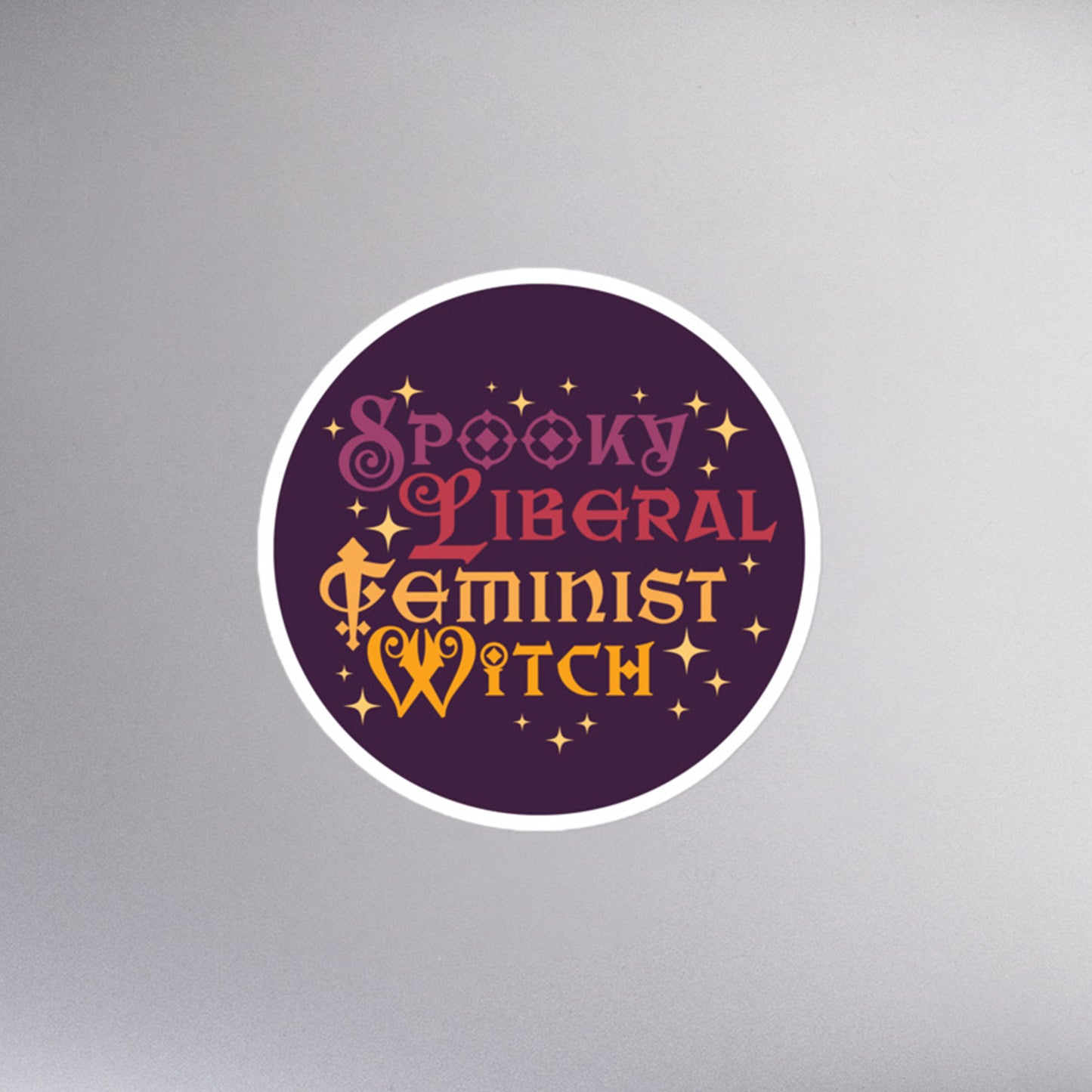 Close-Up of Design: Close-up of the feminist witch design on the sticker.