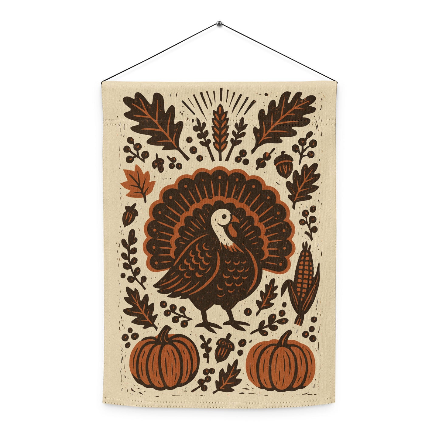 Front view of the Subtle Anti-Trump Political Thanksgiving Garden Flag with turkey, pumpkins, and decorative autumn motifs.