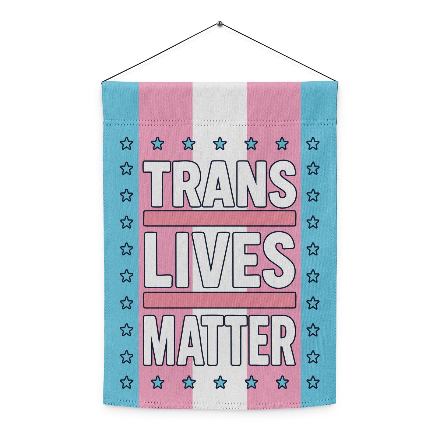 Trans Lives Matter LGBTQ+ Garden Flag arranged neatly for display