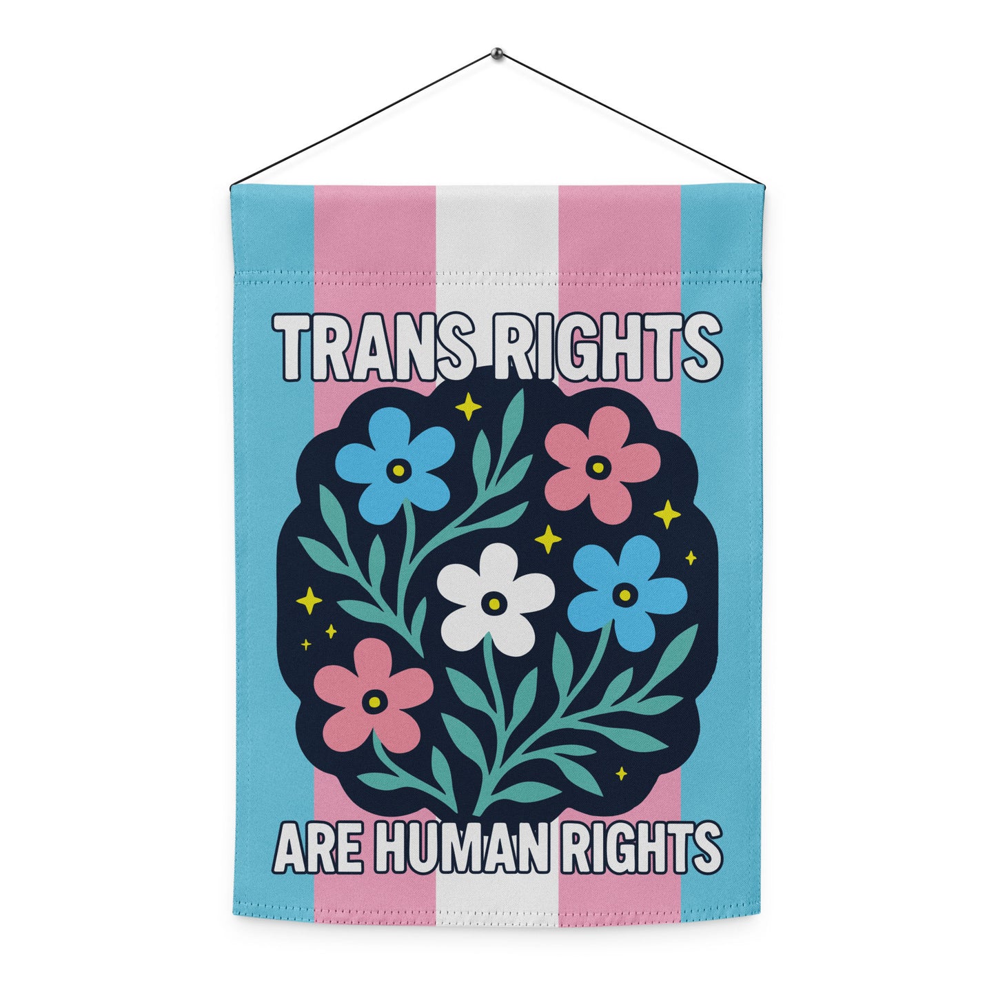 Flat Lay Image: Flat lay of Trans Rights Are Human Rights Garden Flag neatly arranged for display