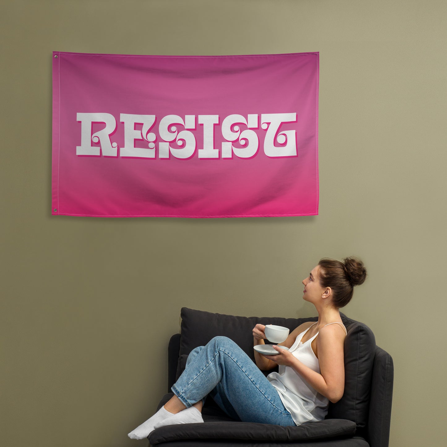 RESIST Flag hanging on the wall, ready to inspire action.