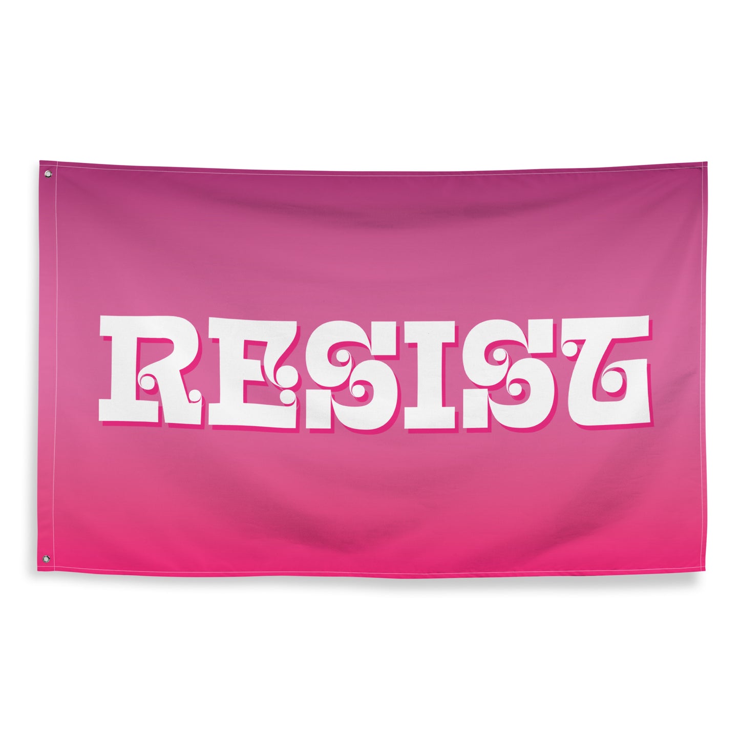 Front View Image: RESIST Best Pink Feminist Flag waving against a white background
