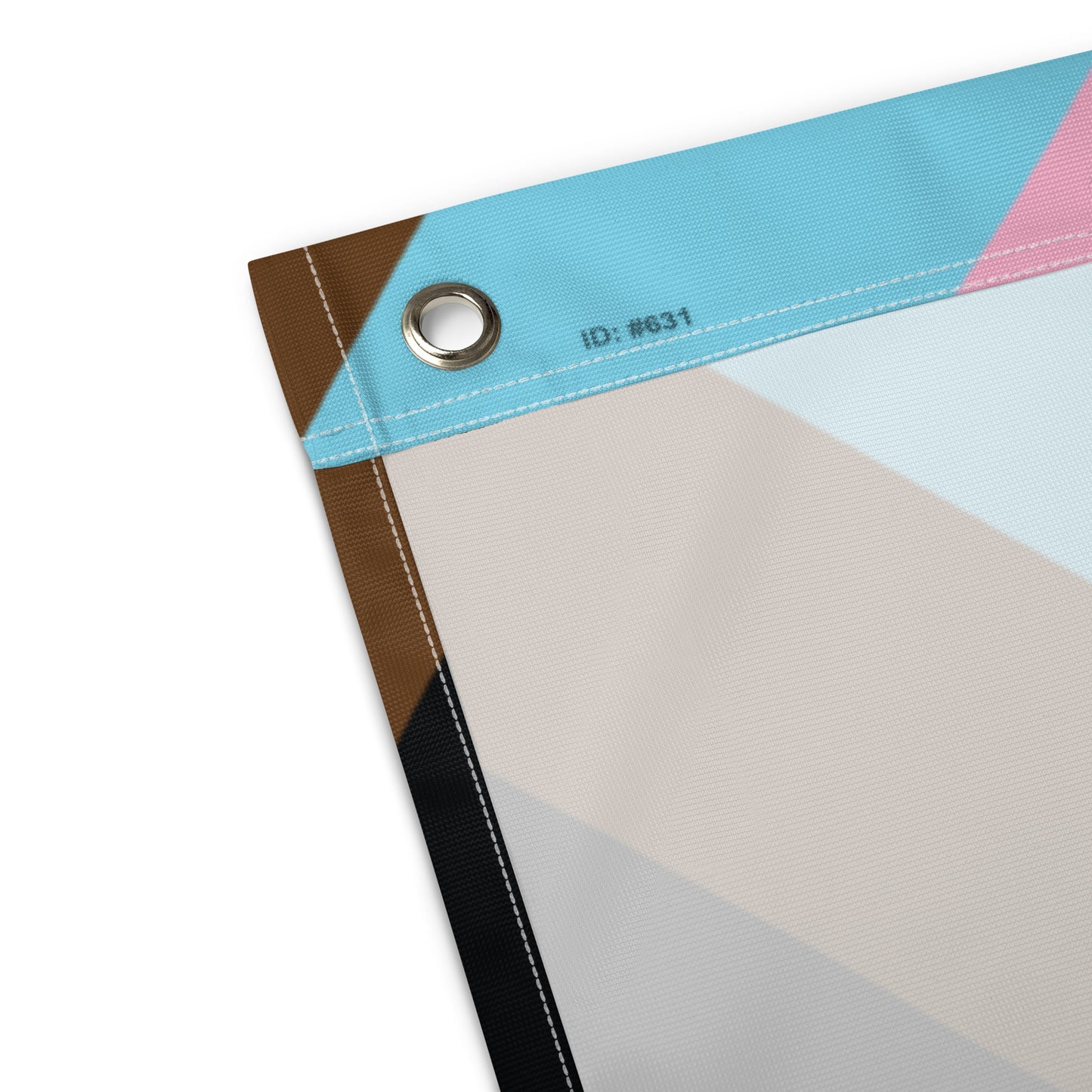 Detailed view of the bold and vibrant Progress Pride Flag design.