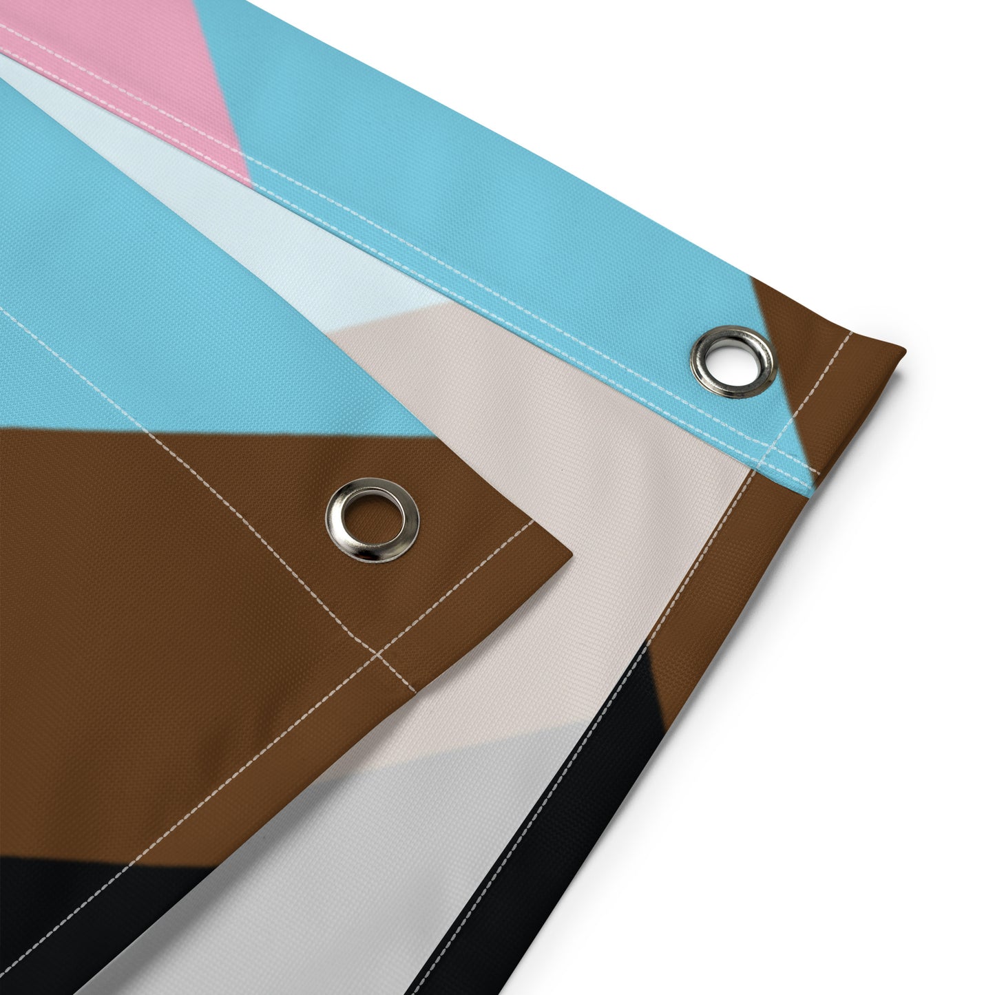 Detailed view of the bold and vibrant Progress Pride Flag design.