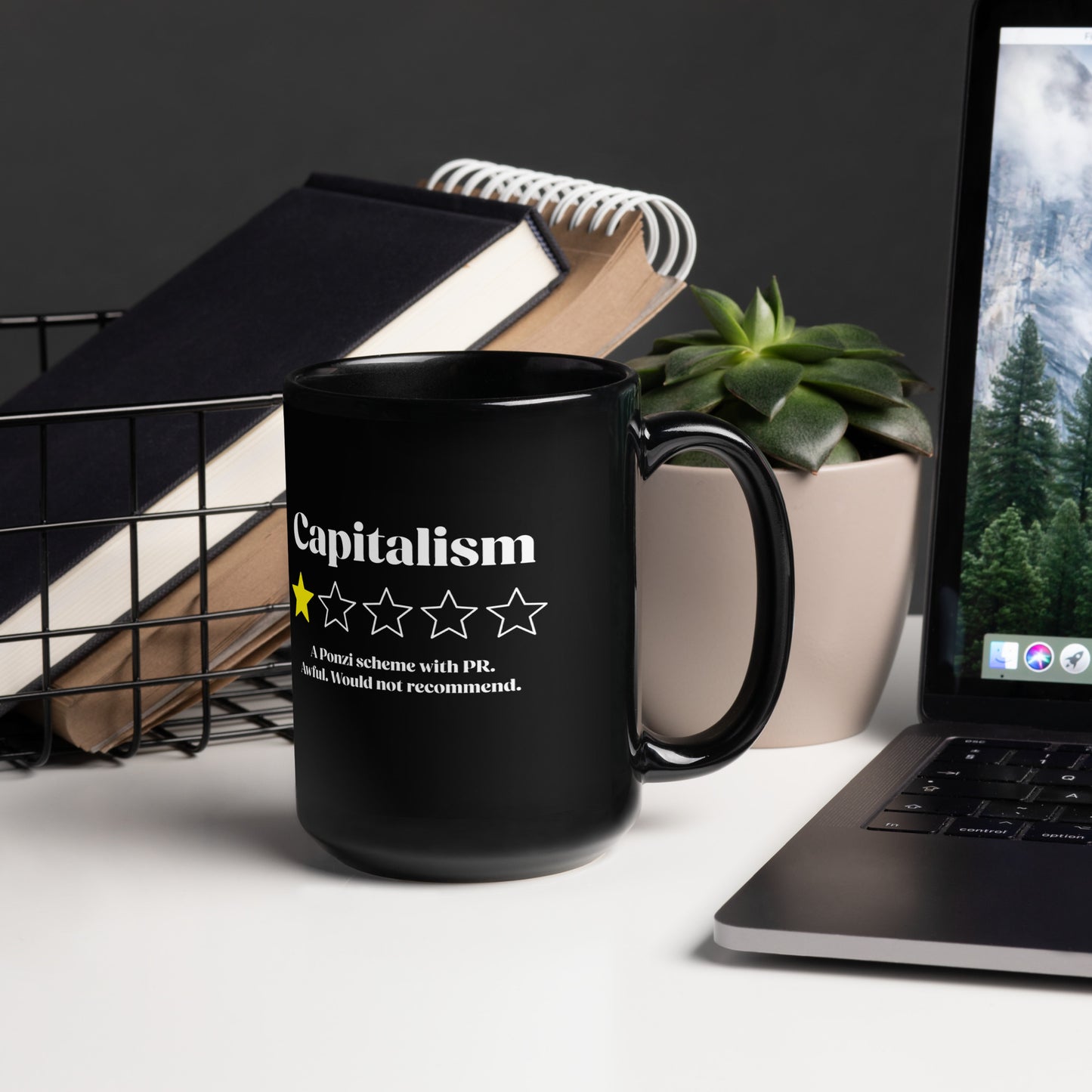 15 oz one-star anti-capitalist mug.