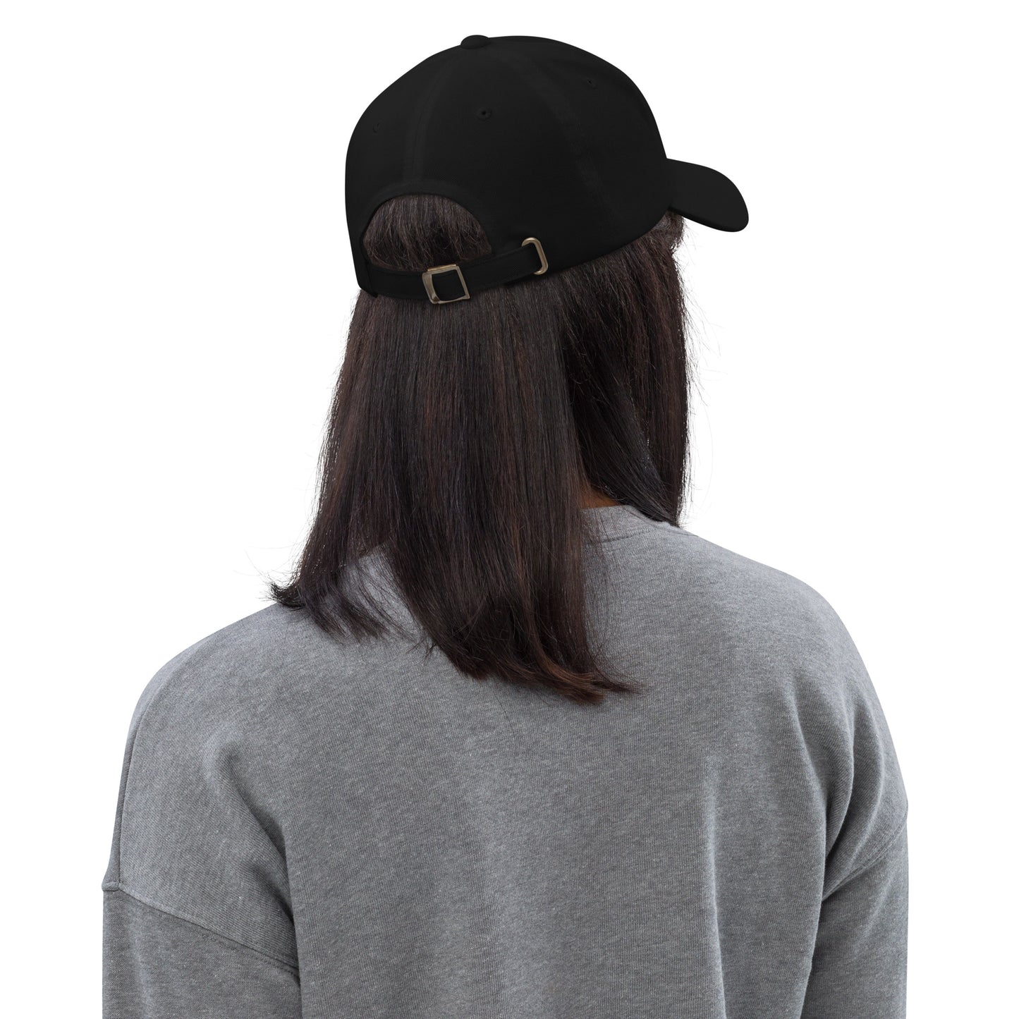 Back View Image: Back view of dad hat with bold “Make Good Trouble” gold embroidery