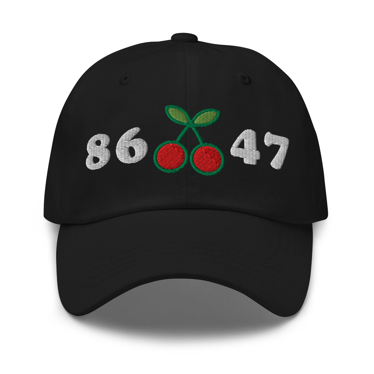 Front View Image: 8647 Cherries Anti-Trump Dad Hat – Front Embroidered Design