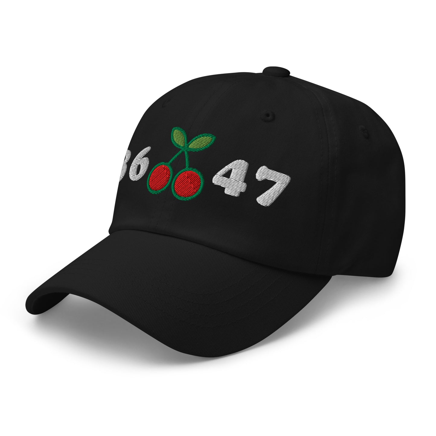 Front Side View Image: 8647 Cherries Anti-Trump Dad Hat – Front Embroidered Design
