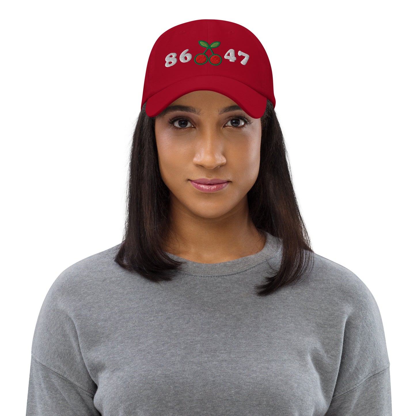 Lifestyle Image: Woman Wearing 8647 Anti-Trump Cherry Hat
