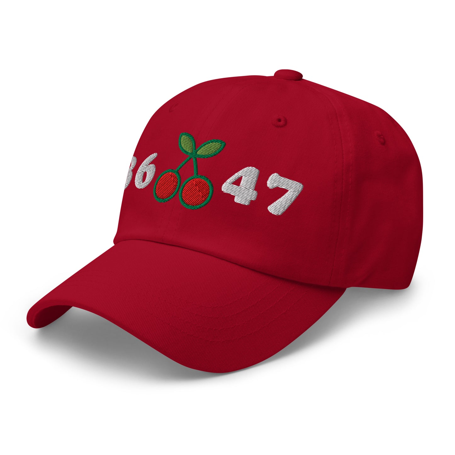 Front Side View Image: 8647 Cherries Anti-Trump Dad Hat – Front Embroidered Design
