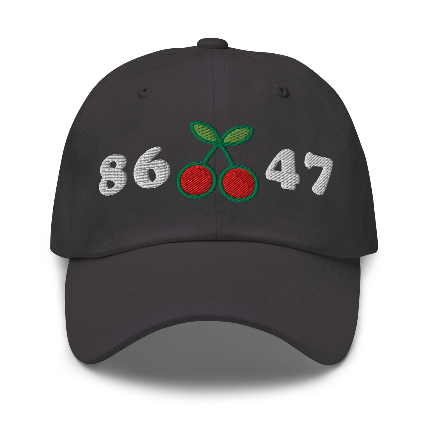 Front View Image: 8647 Cherries Anti-Trump Dad Hat – Front Embroidered Design