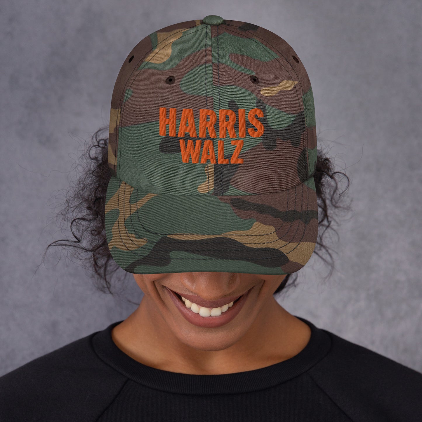 Model wearing Harris-Walz 2024 Presidential Campaign Dad Hat