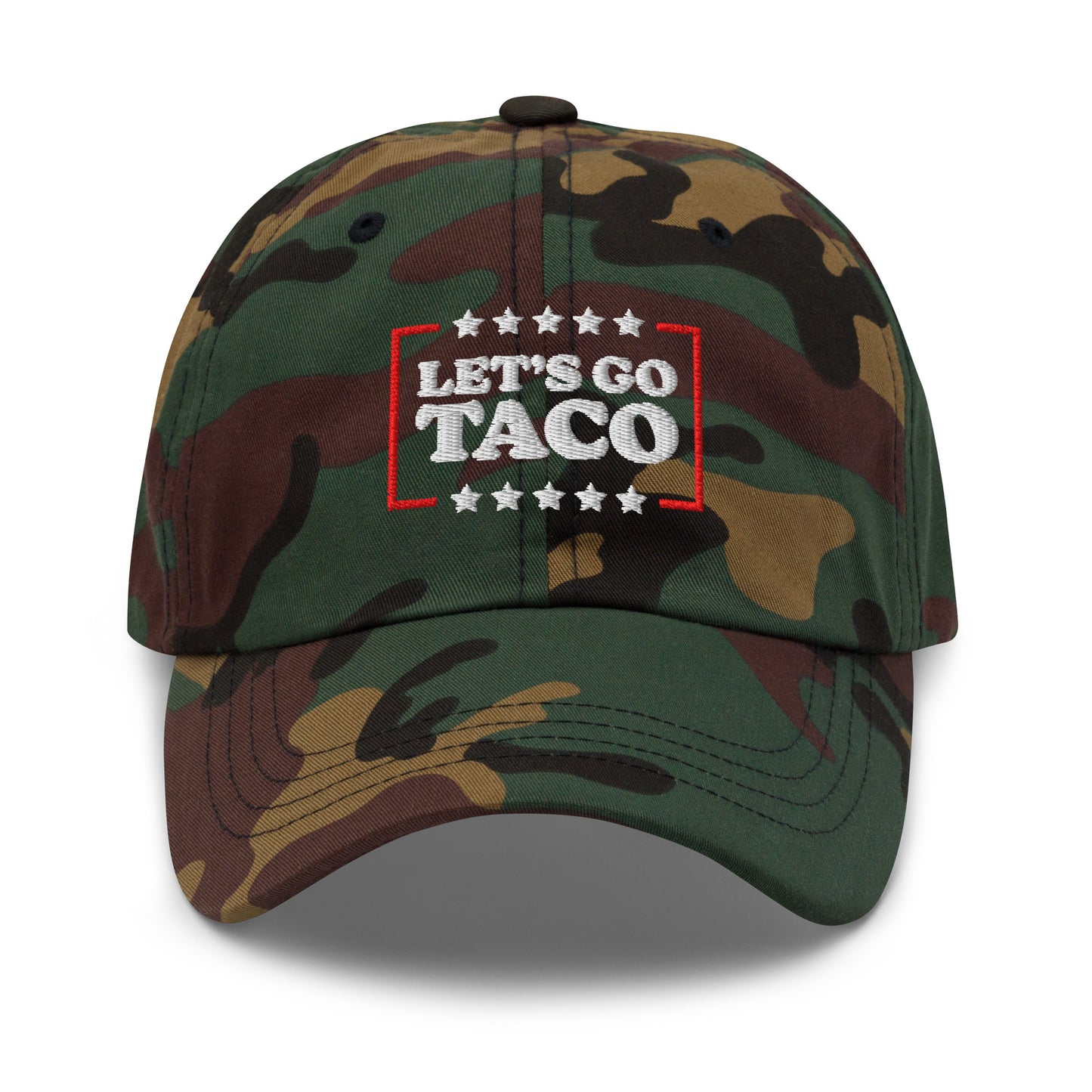 Front View Image: Let’s Go T.A.C.O. Anti-Trump Dad Hat – Embroidered Front Design