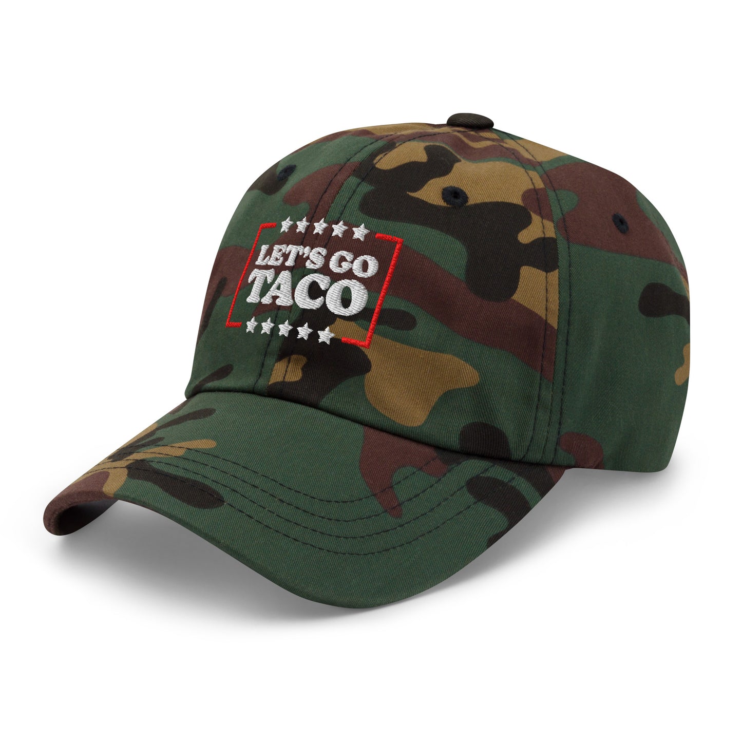 Left Front View Image: Let’s Go T.A.C.O. Anti-Trump Dad Hat – Embroidered Left Front Design