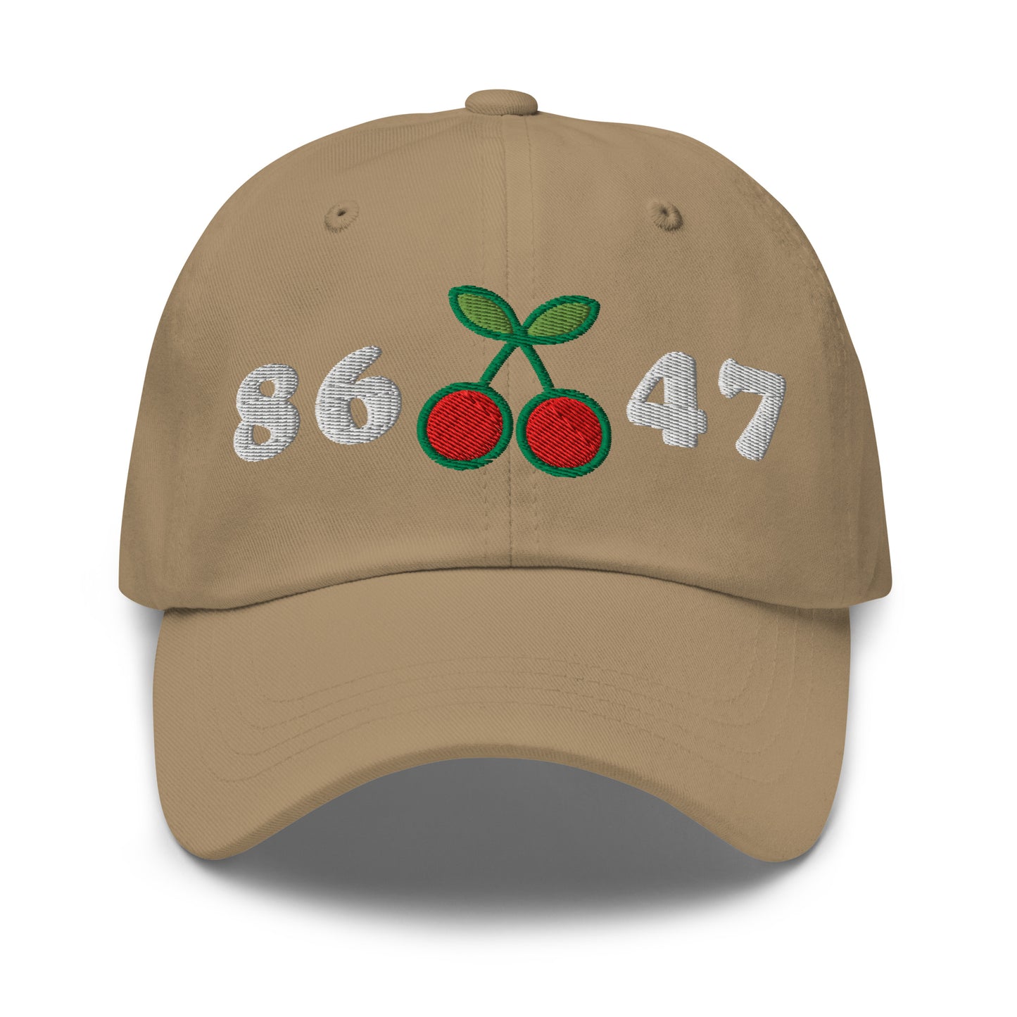 Front View Image: 8647 Cherries Anti-Trump Dad Hat – Front Embroidered Design