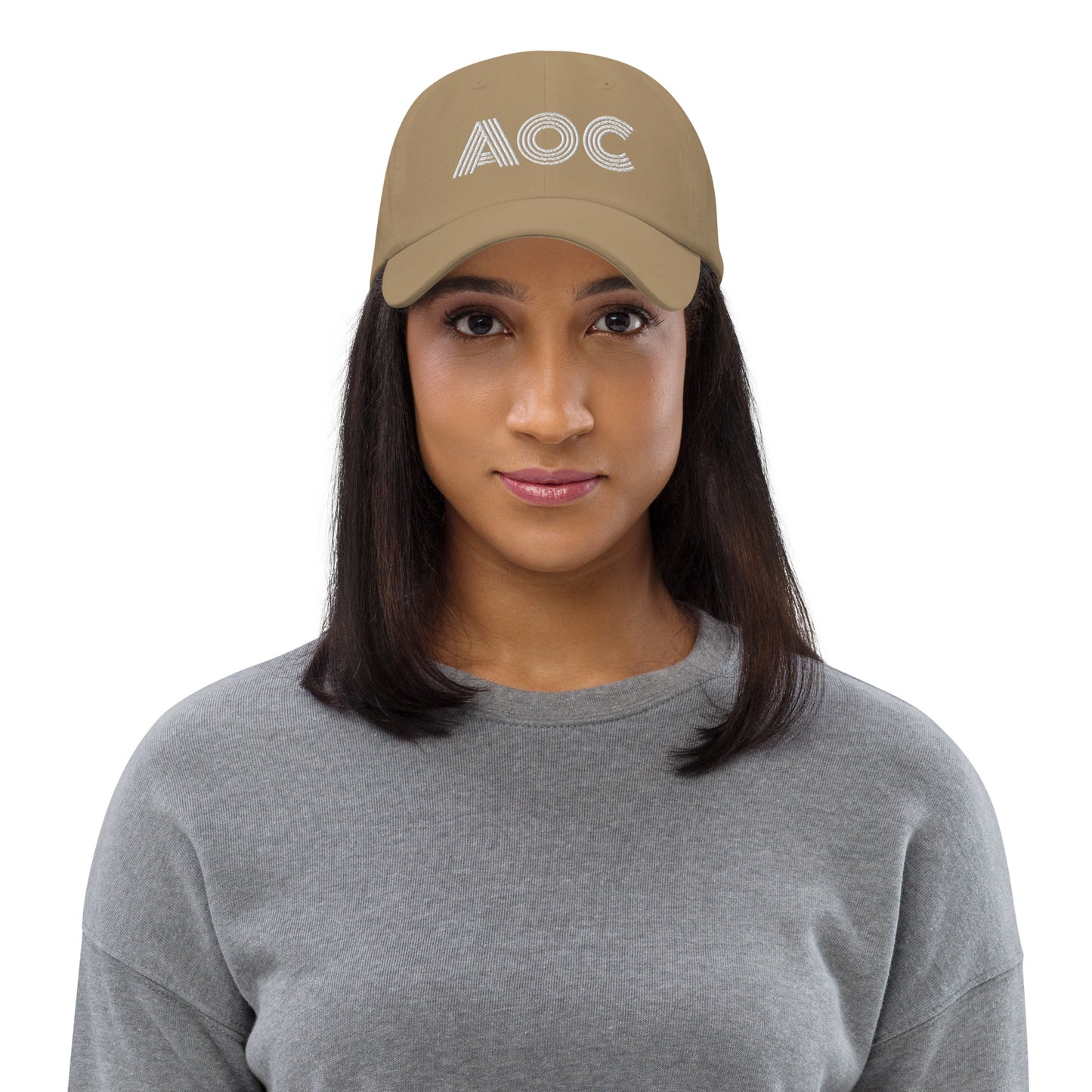 Lifestyle Image: Change-maker wearing the retro AOC hat