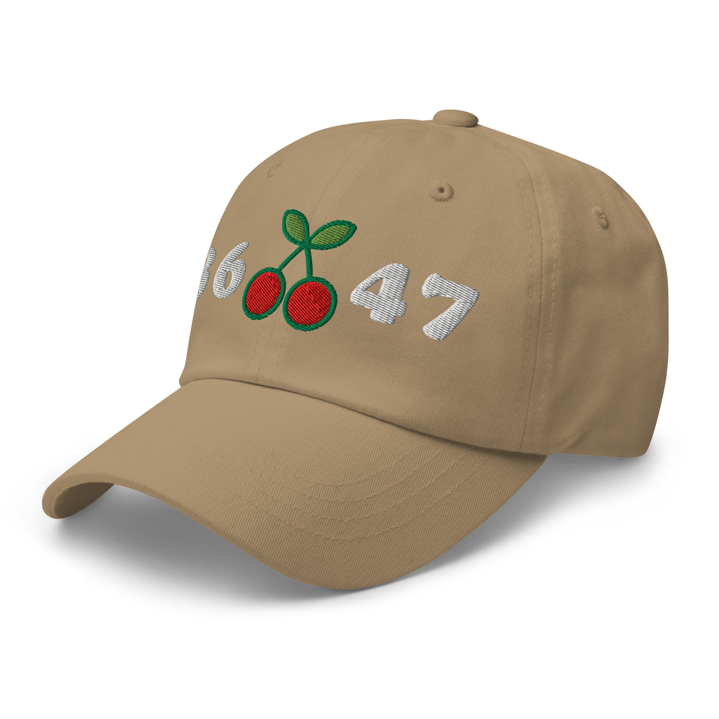 Front Side View Image: 8647 Cherries Anti-Trump Dad Hat – Front Embroidered Design