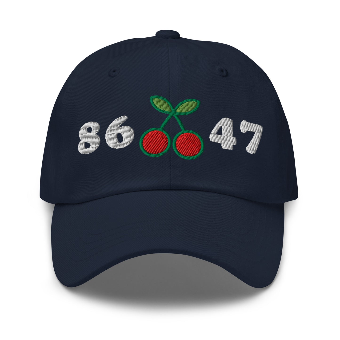 Front View Image: 8647 Cherries Anti-Trump Dad Hat – Front Embroidered Design