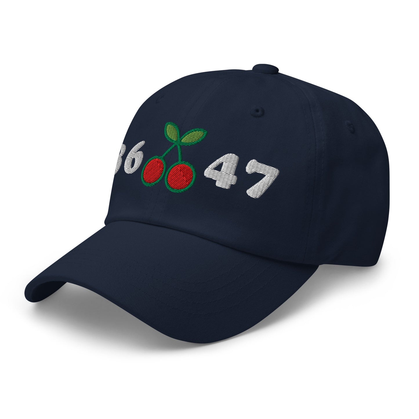 Front Side View Image: 8647 Cherries Anti-Trump Dad Hat – Front Embroidered Design