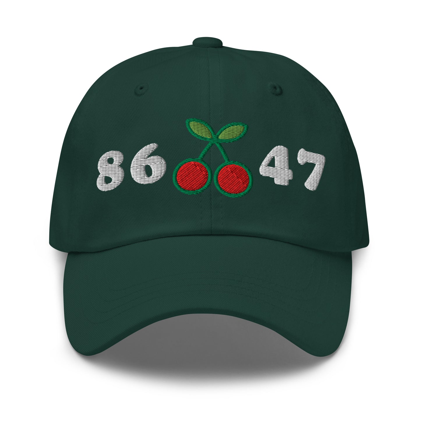 Front View Image: 8647 Cherries Anti-Trump Dad Hat – Front Embroidered Design