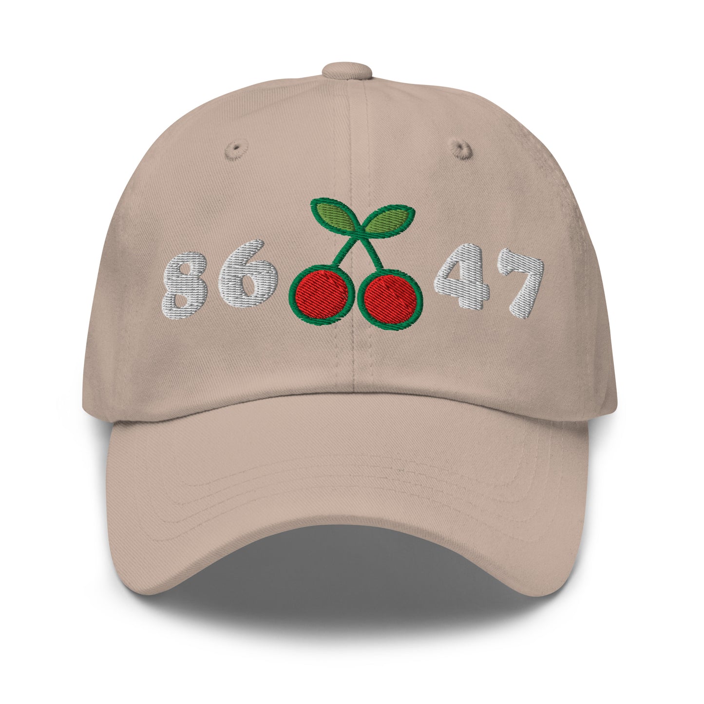 Front View Image: 8647 Cherries Anti-Trump Dad Hat – Front Embroidered Design