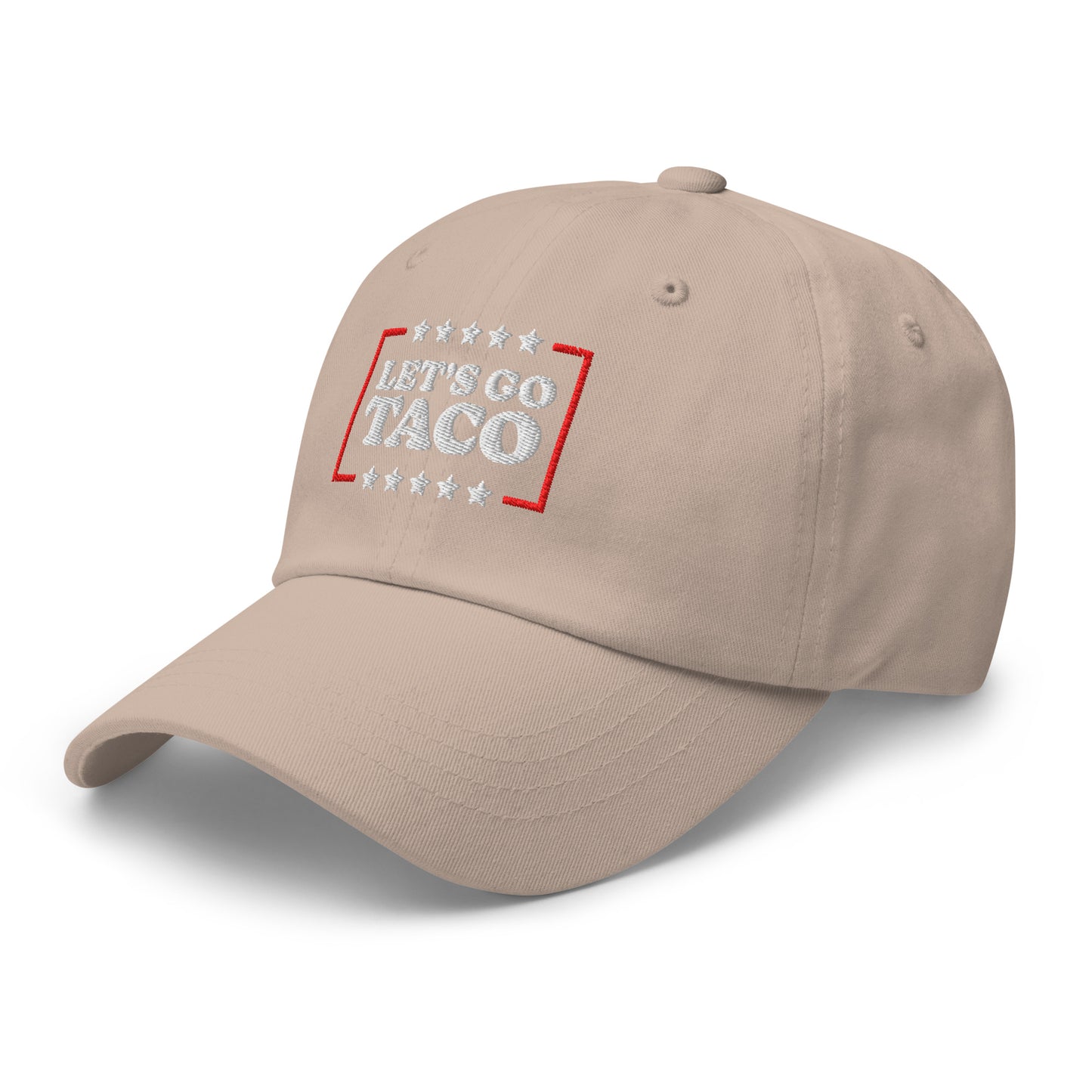 Left Front View Image: Let’s Go T.A.C.O. Anti-Trump Dad Hat – Embroidered Left Front Design