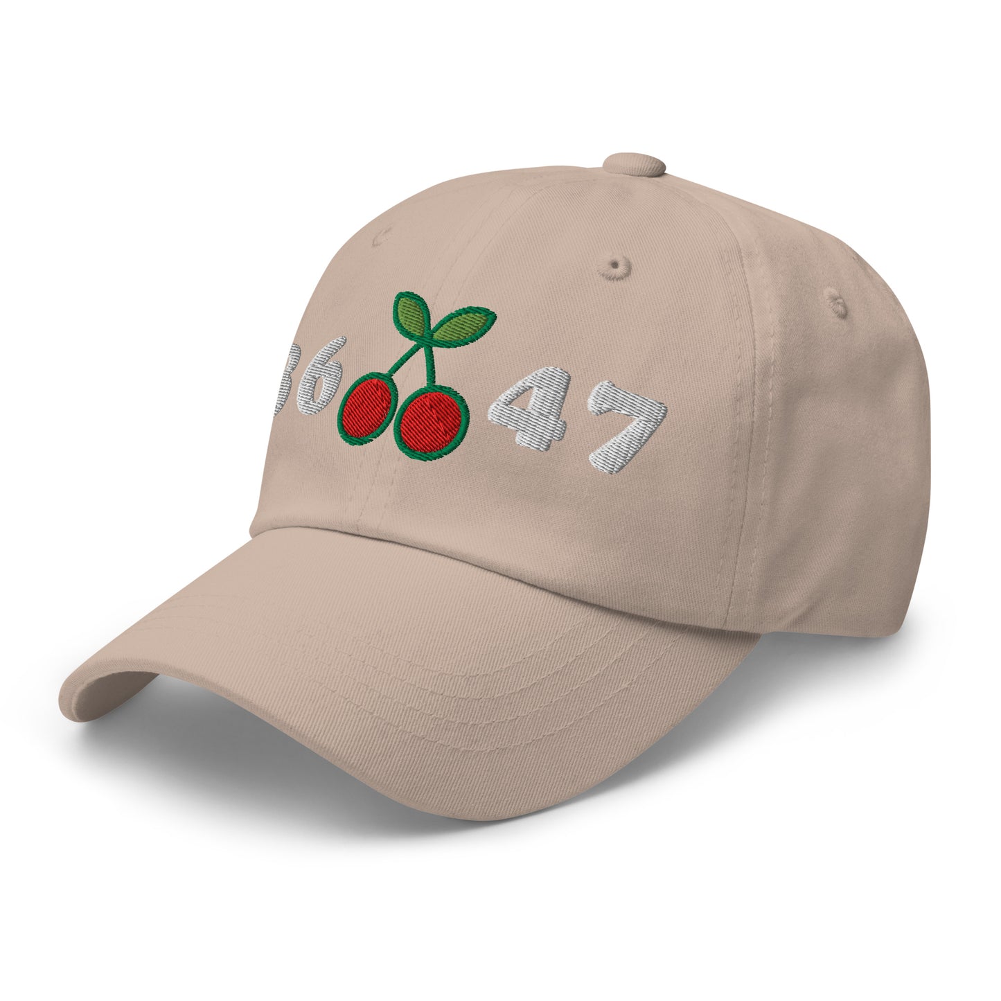 Front Side View Image: 8647 Cherries Anti-Trump Dad Hat – Front Embroidered Design