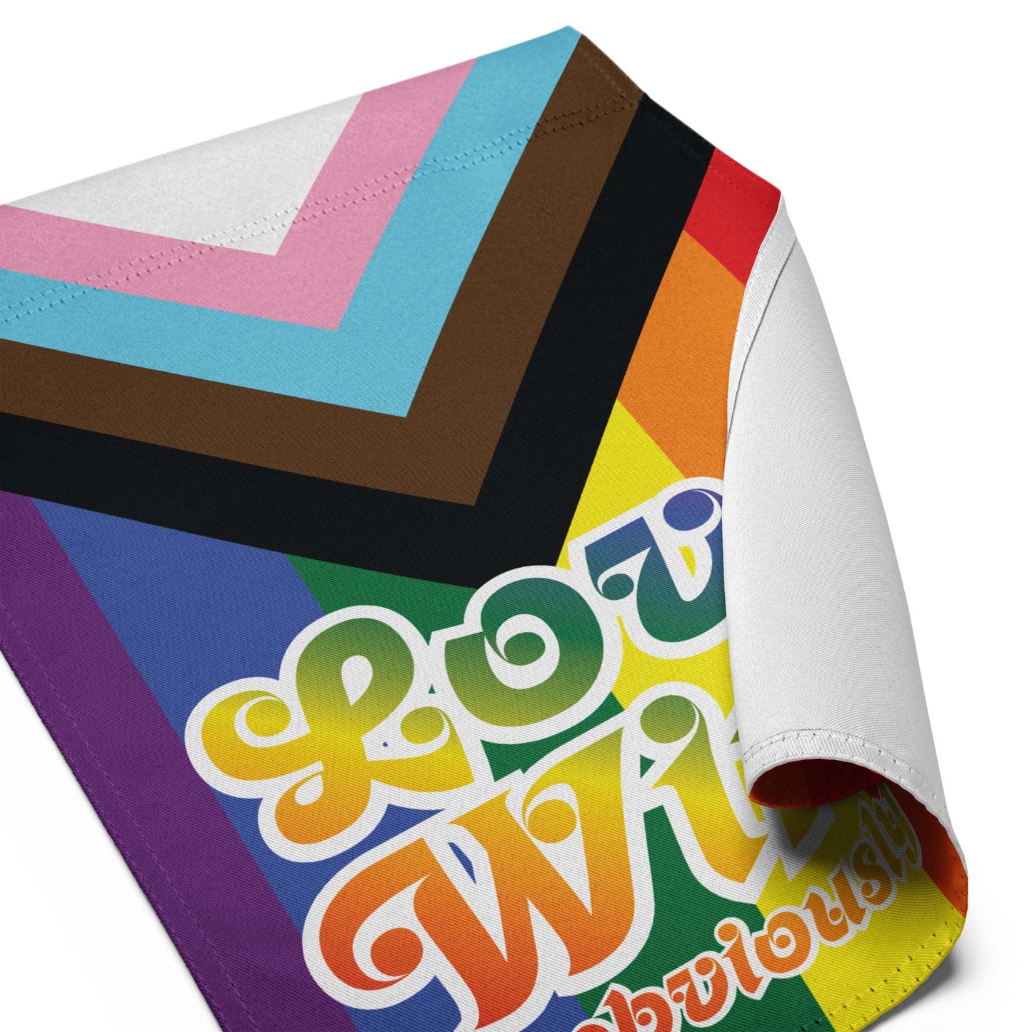 Flat lay image of the "Love Wins Obviously" Progress Pride Garden Flag. Great for LGBTQ+ Ally.
