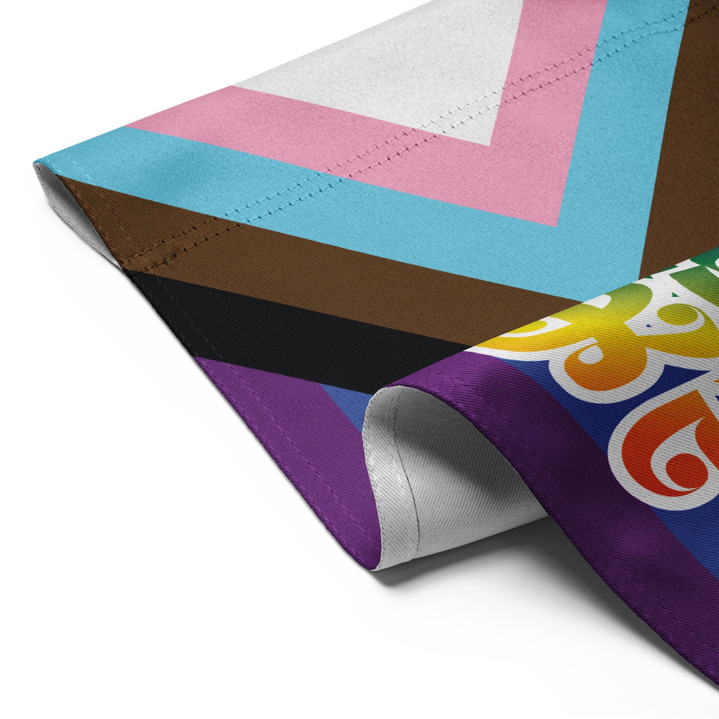 Detail view of the "Love Wins Obviously" Progress Pride Garden Flag. Great for LGBTQ+ Ally.