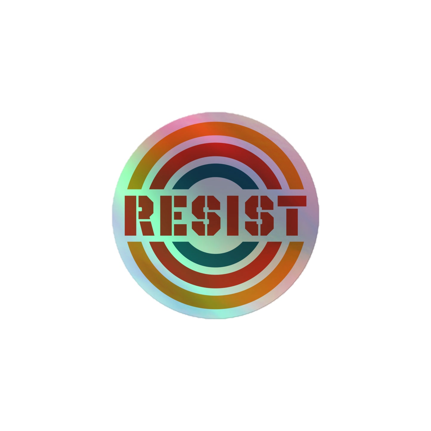 Front view of the RESIST Donald Trump Is Not My President FDT Anti-Trump Holographic Sticker with shimmering holographic finish.