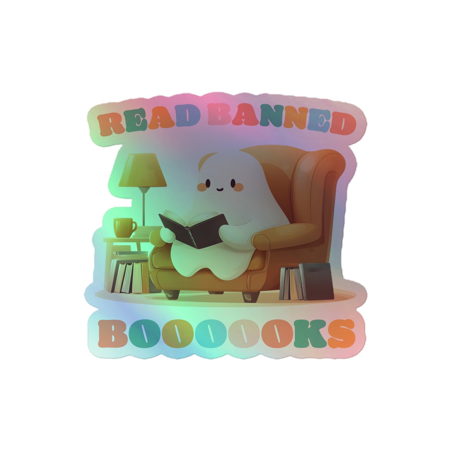 Playful "Read Banned Boooooks" Sticker on a plain white surface.