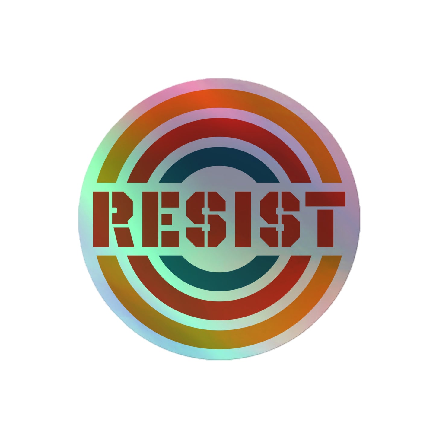 Front view of the RESIST Donald Trump Is Not My President FDT Anti-Trump Holographic Sticker with shimmering holographic finish.