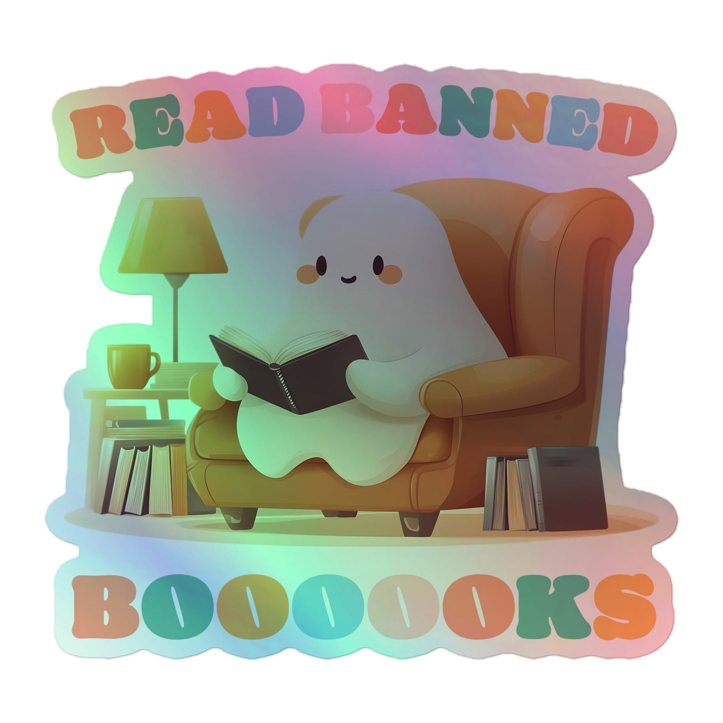 Playful "Read Banned Boooooks" Sticker on a plain white surface.