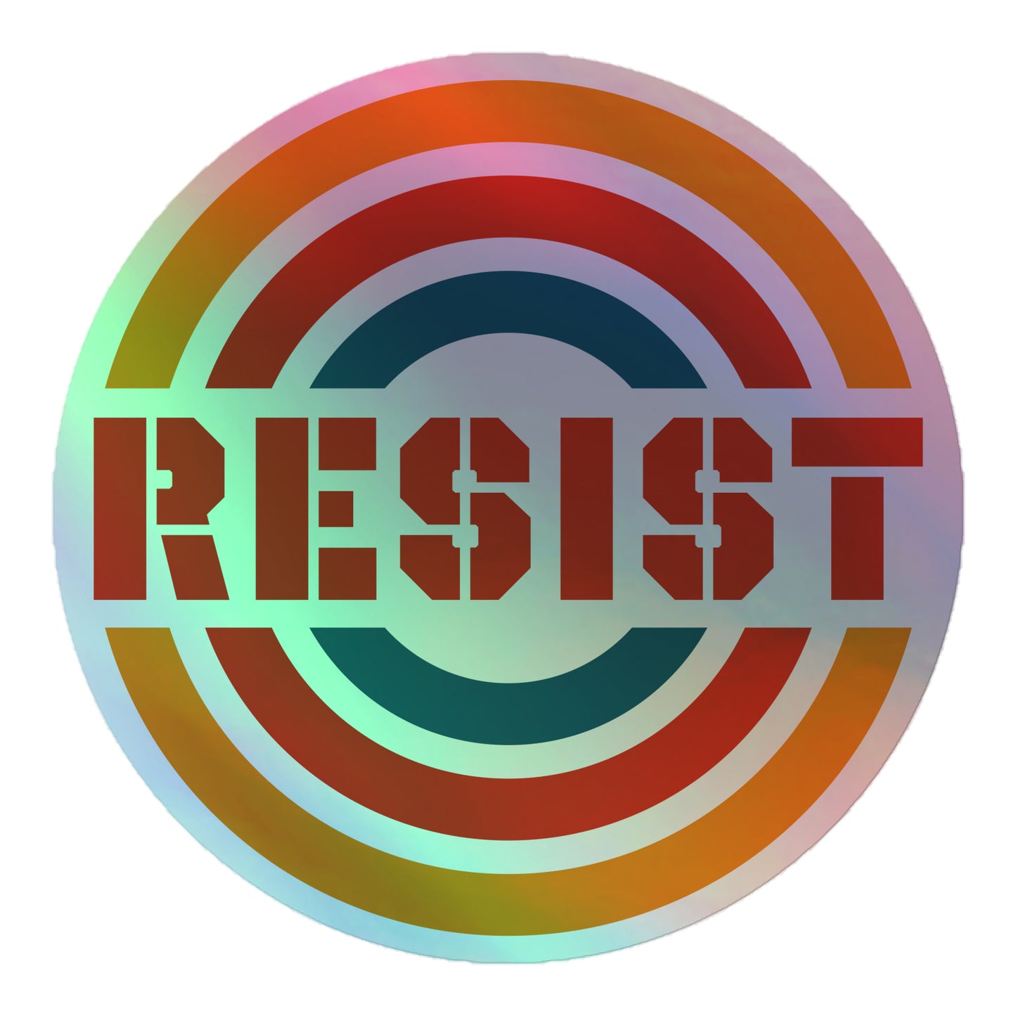 Front view of the RESIST Donald Trump Is Not My President FDT Anti-Trump Holographic Sticker with shimmering holographic finish.