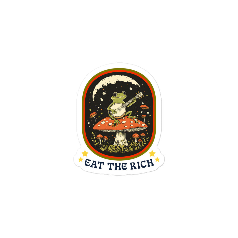 Eat The Rich Sticker with retro frog design on a plain background.