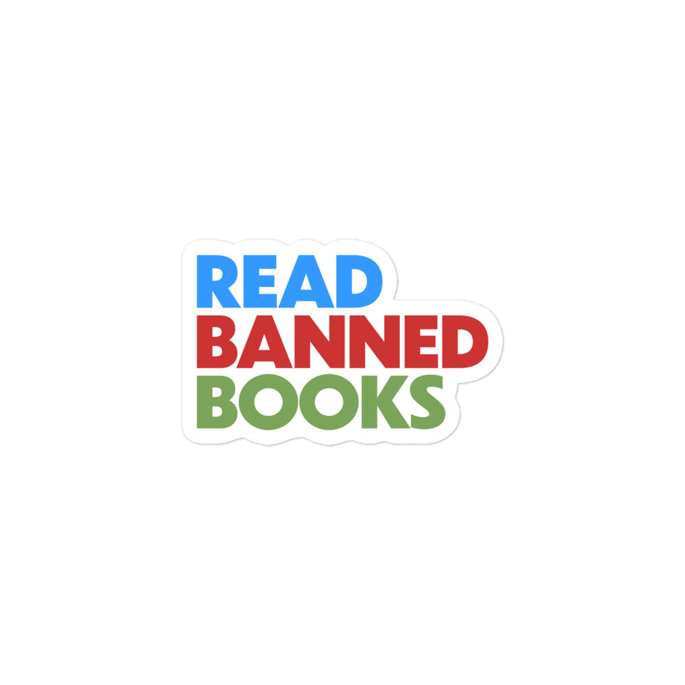 Read Banned Books Fight Book Bans Sticker with bold typography design.