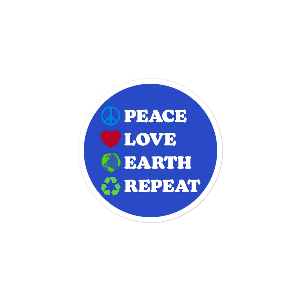 Front View Image: Peace Love Earth Repeat sticker shown on a clean blue background