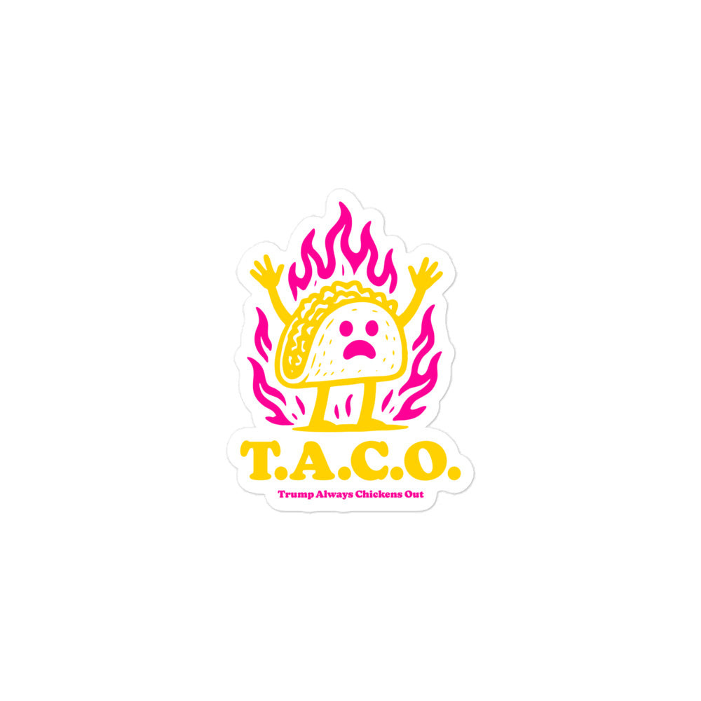 Front View Image: Trump Always Chickens Out T.A.C.O. Sticker – Front View on White Background
