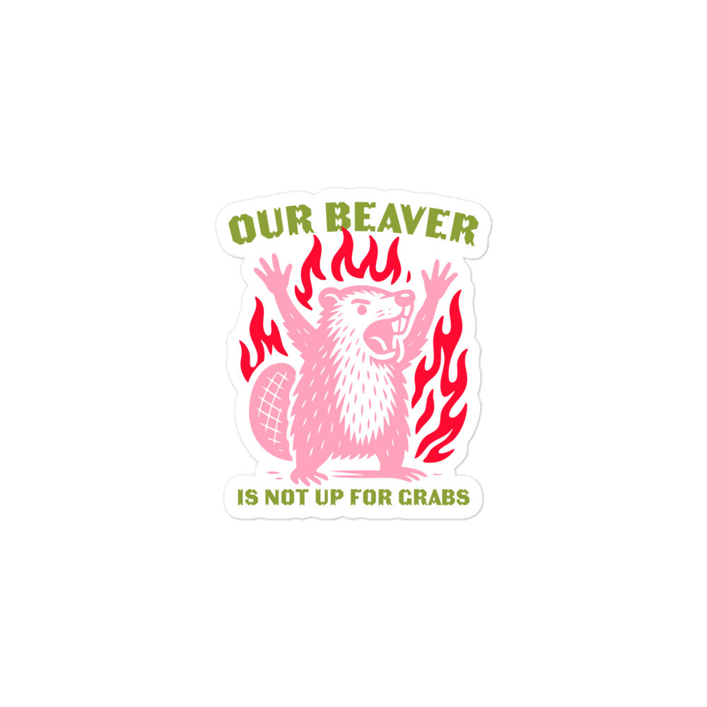 Front View Image: “Our Beaver Is Not Up For Grabs” political sticker in full view