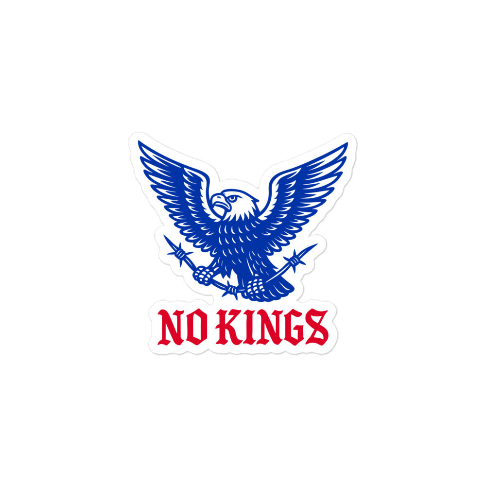 Front view: "No Kings In America" Anti-Trump Patriotic Eagle Graphic 3x3 Bubble-Free Sticker