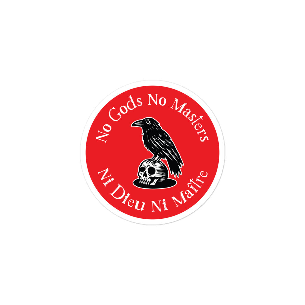 "No Gods No Masters / Ni Dieu Ni Maître" Raven Skull 3x3 Bubble-Free Sticker