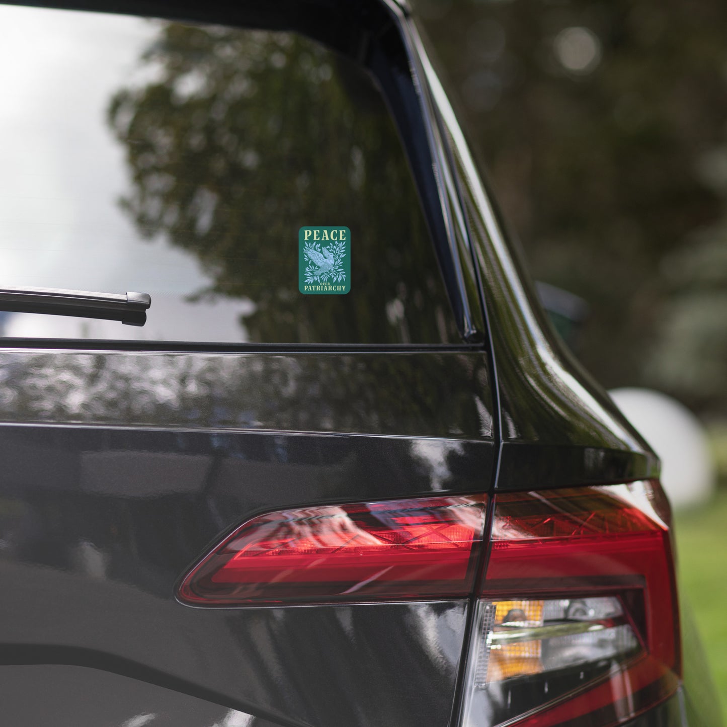 Front View Image: Full view of the Peace Over Patriarchy Sticker highlighting its bold text.
