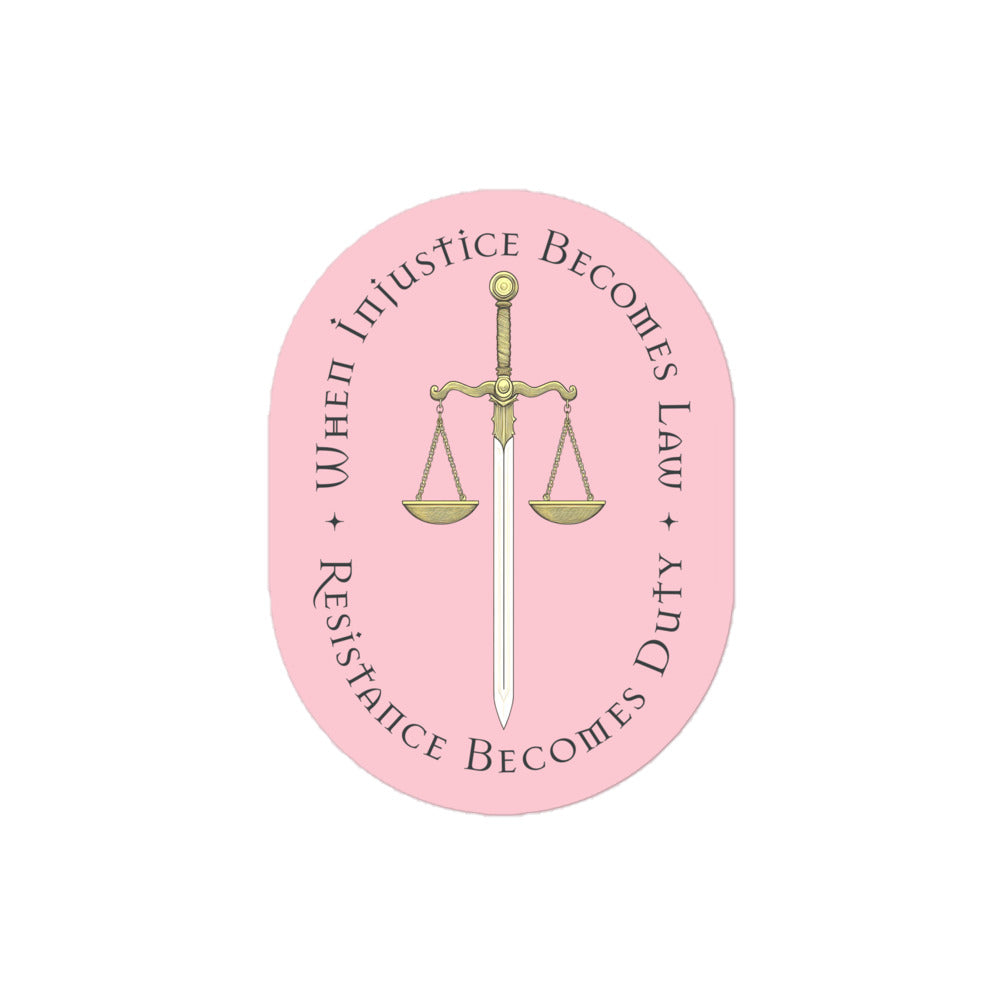 Front View Image: Vinyl sticker with scales and sword design.