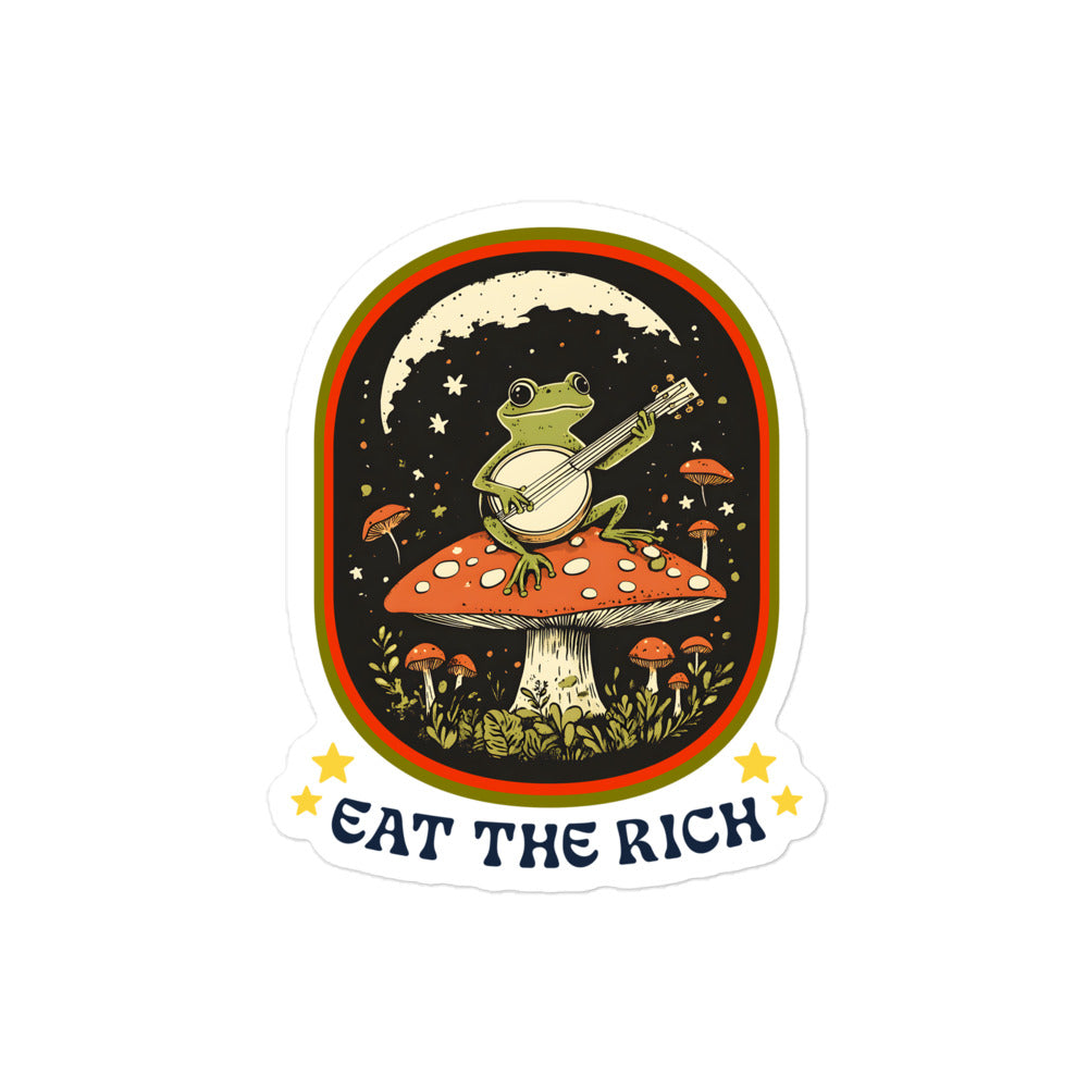 Eat The Rich Sticker with retro frog design on a plain background.