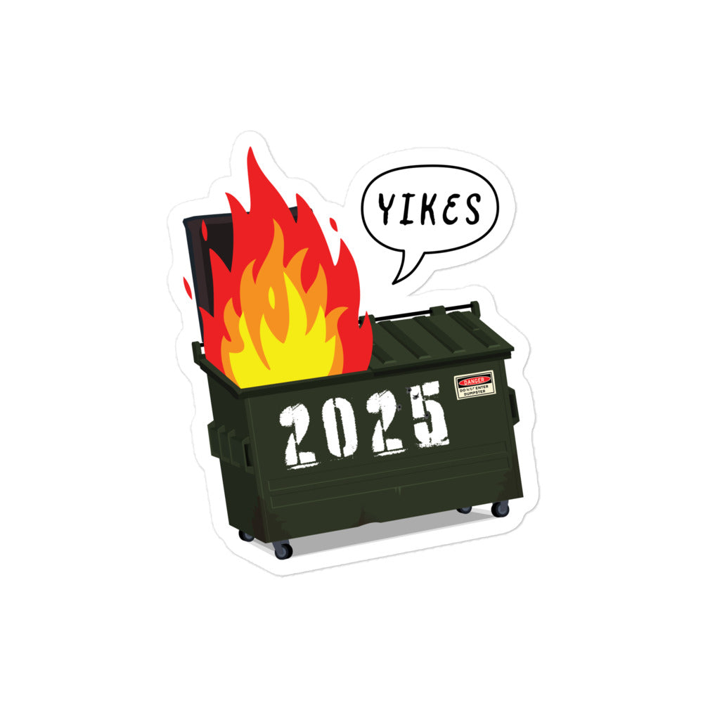 Front view of the 2025 Trump Dumpster Fire Sticker with bold design.