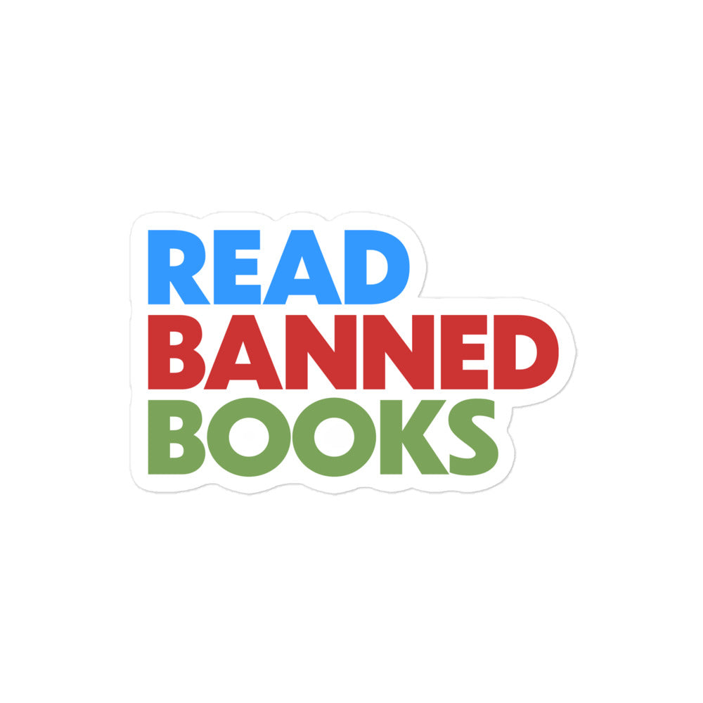 Read Banned Books Fight Book Bans Sticker with bold typography design.
