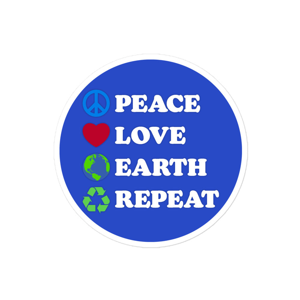Front View Image: Peace Love Earth Repeat sticker shown on a clean blue background