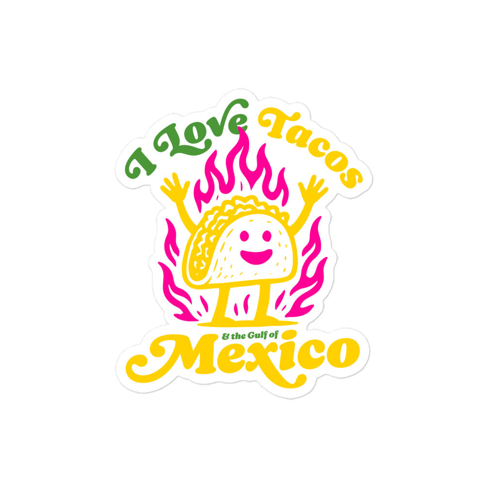 Front View Image: “Front view of 'I Love Tacos & The Gulf of Mexico' political sticker”